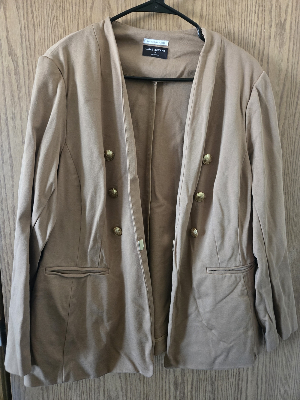 Lane Bryant Beige Double-Breasted Blazer with Gold Buttons